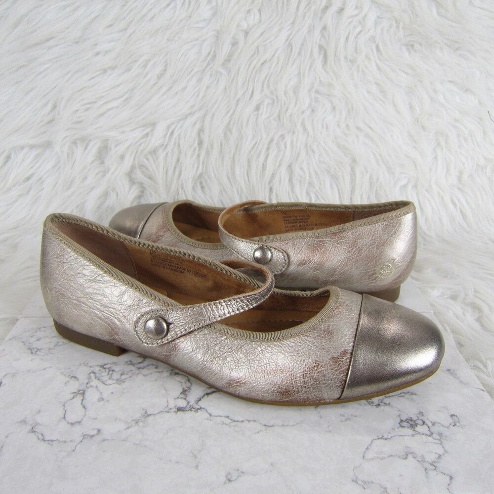 BORN Batti Mary Jane Leather Flats Metallic Light Gold Bronze Combo Size 7M NWOB